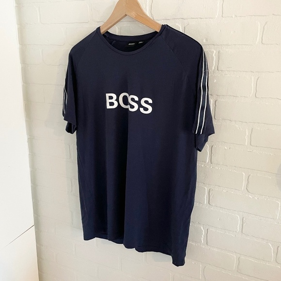 BOSS Hugo Boss Men’s Ring Tee Short sleeve Navy Blue White Stripes Sz M - Picture 1 of 8